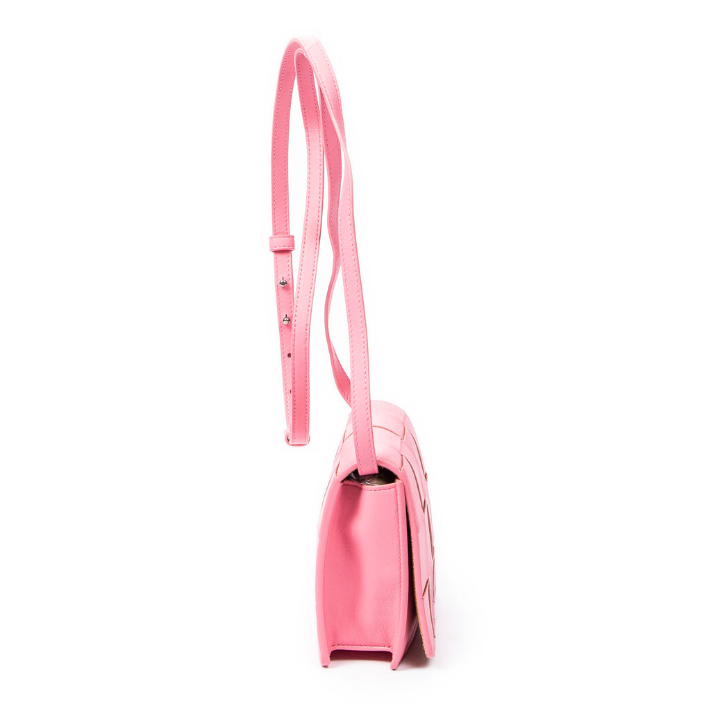Shoulder Bag Mini Casette Crossbody Pink Intrecciato Leather