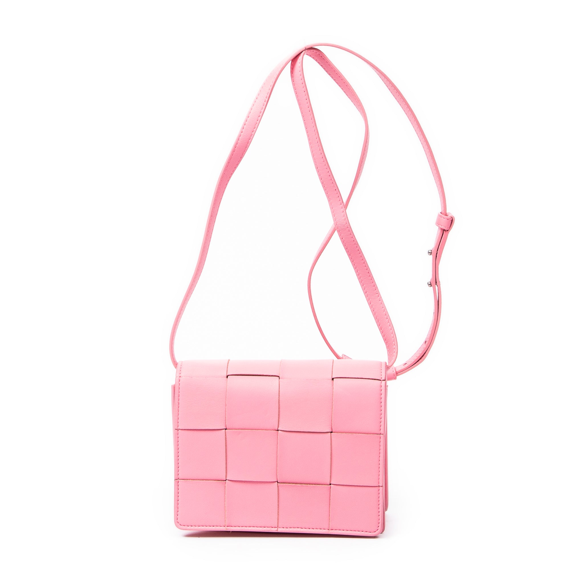 Shoulder Bag Mini Casette Crossbody Pink Intrecciato Leather