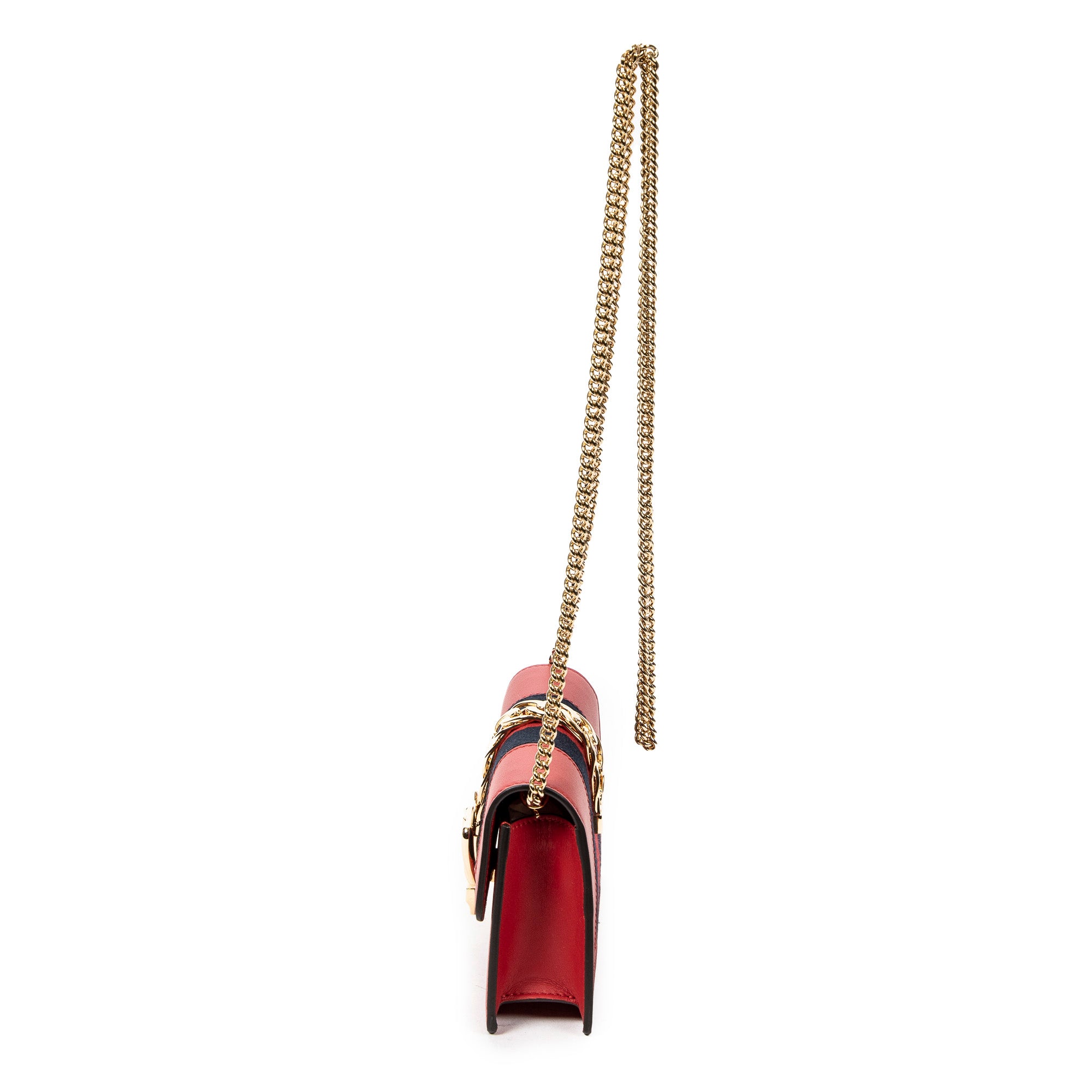 Shoulder Bag Super Mini Web Sylvie Chain Crossbody Hibiscus Red Calfskin Leather