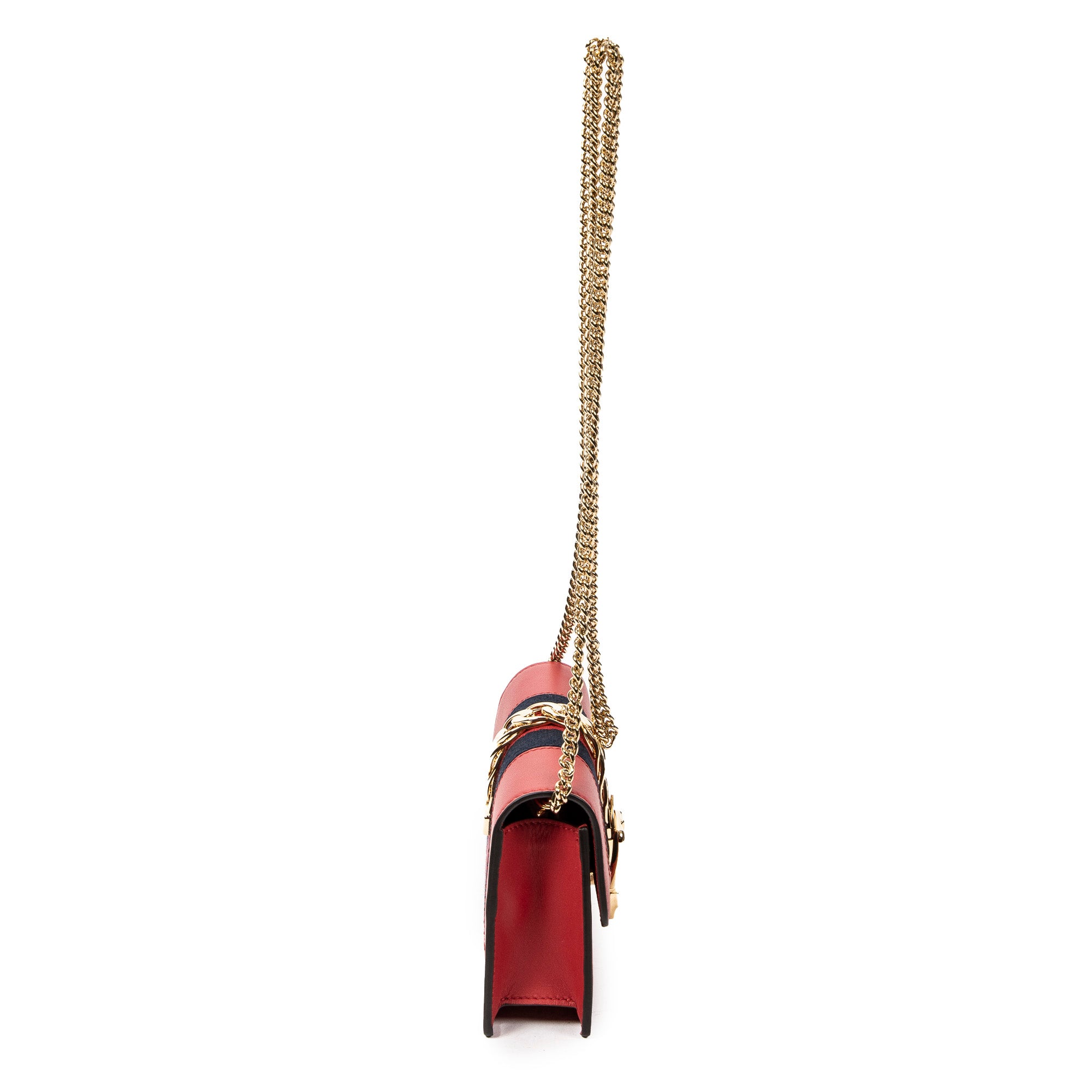 Shoulder Bag Super Mini Web Sylvie Chain Crossbody Hibiscus Red Calfskin Leather