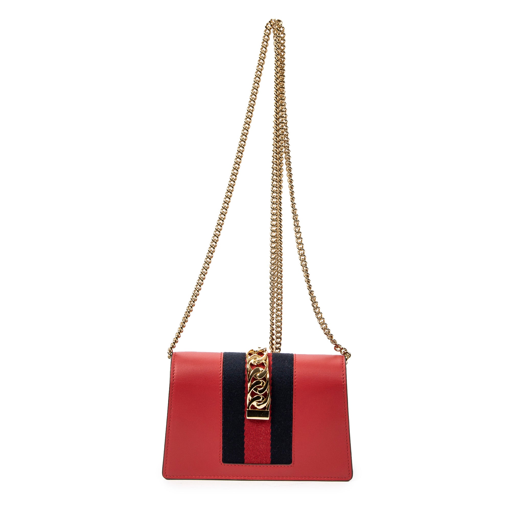 Shoulder Bag Super Mini Web Sylvie Chain Crossbody Hibiscus Red Calfskin Leather