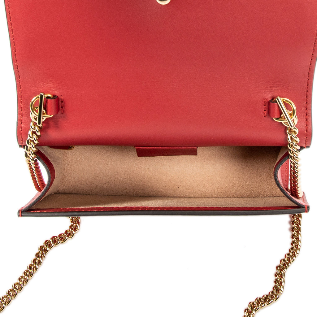 Shoulder Bag Super Mini Web Sylvie Chain Crossbody Hibiscus Red Calfskin Leather