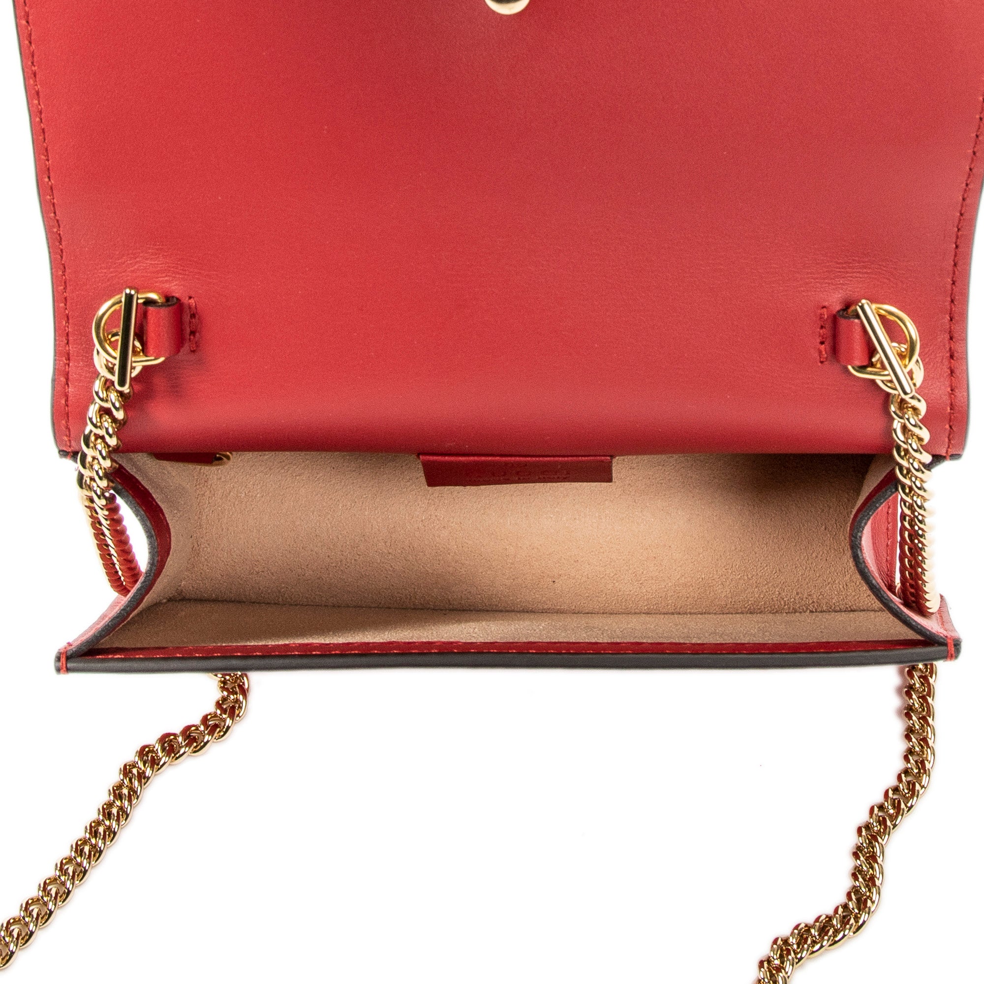 Shoulder Bag Super Mini Web Sylvie Chain Crossbody Hibiscus Red Calfskin Leather