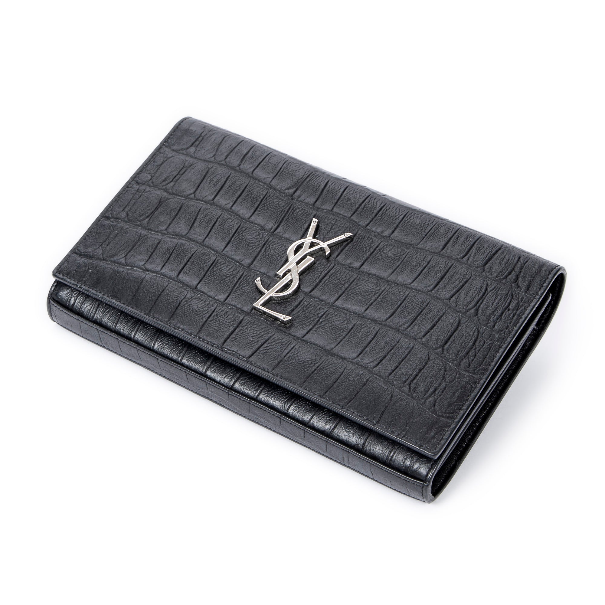 Shoulder Bag Kate Chain Wallet Black Croc Embossed Leather
