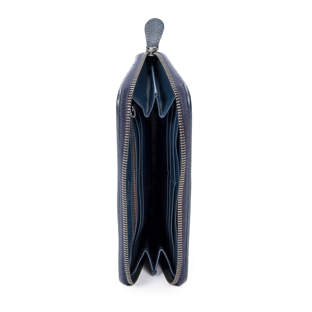 Wallet Long Zip Around Wallet Navy Intrecciato Leather