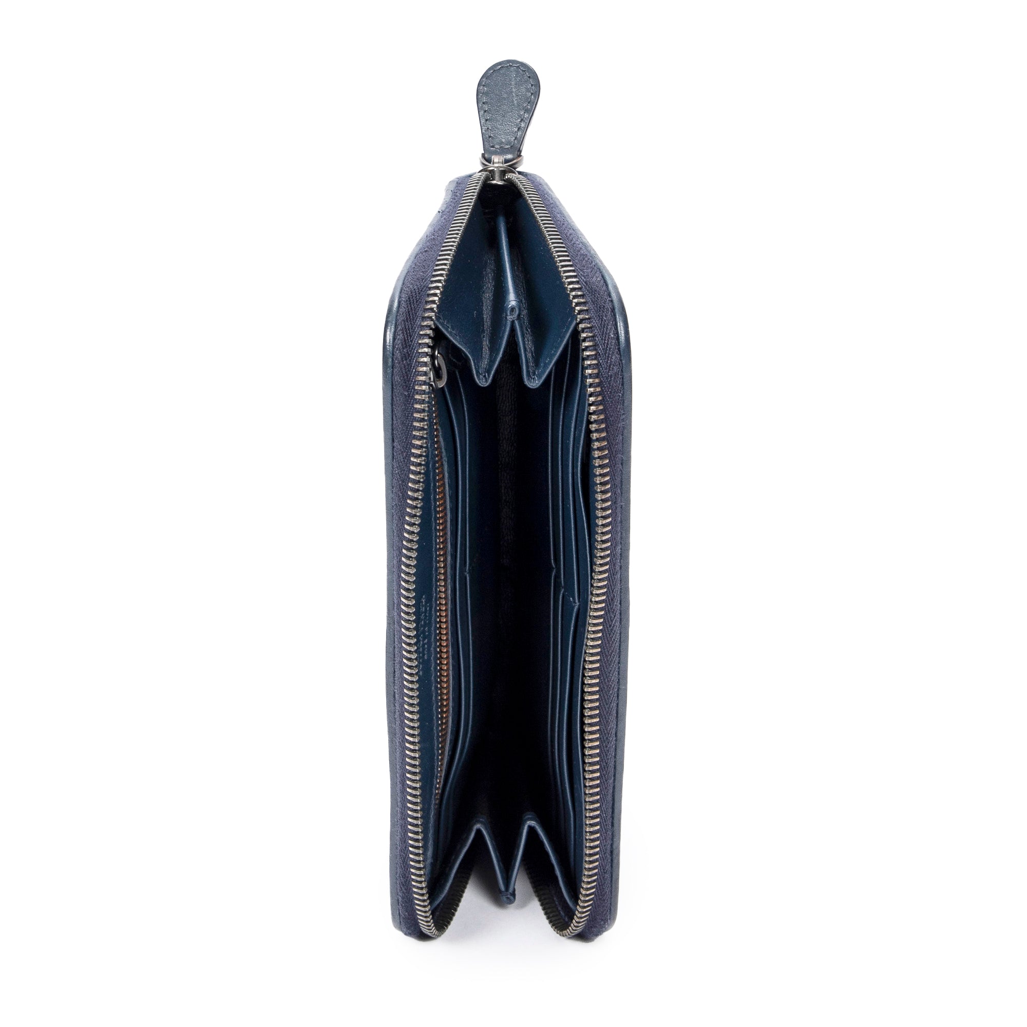 Wallet Long Zip Around Wallet Navy Intrecciato Leather