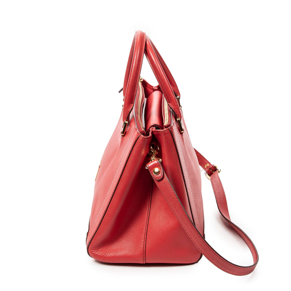 Shoulder Bag Horizontal Double Zip Tote Red Textured Leather