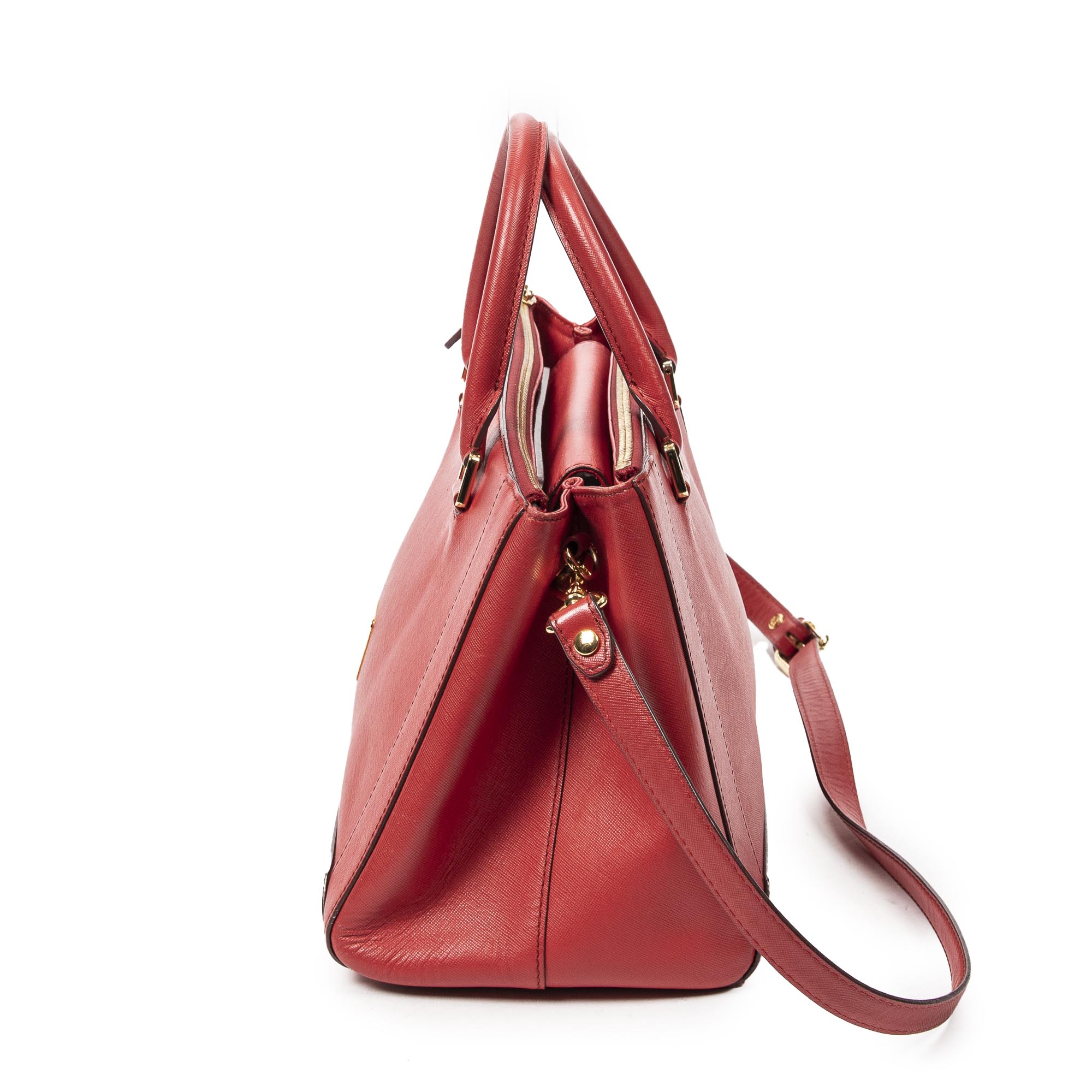 Shoulder Bag Horizontal Double Zip Tote Red Textured Leather
