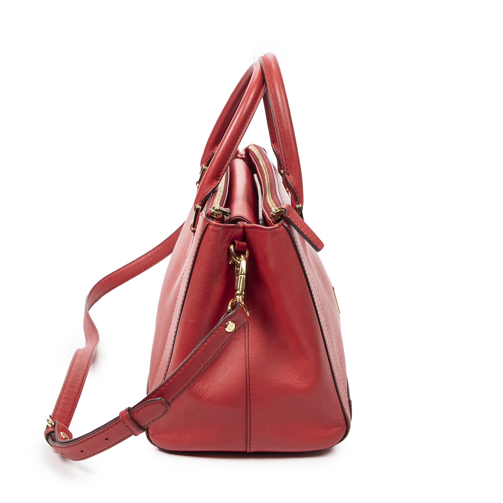 Shoulder Bag Horizontal Double Zip Tote Red Textured Leather
