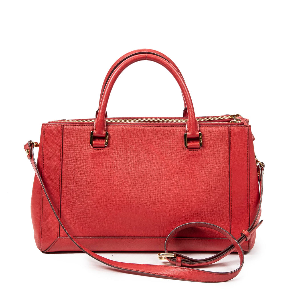 Shoulder Bag Horizontal Double Zip Tote Red Textured Leather