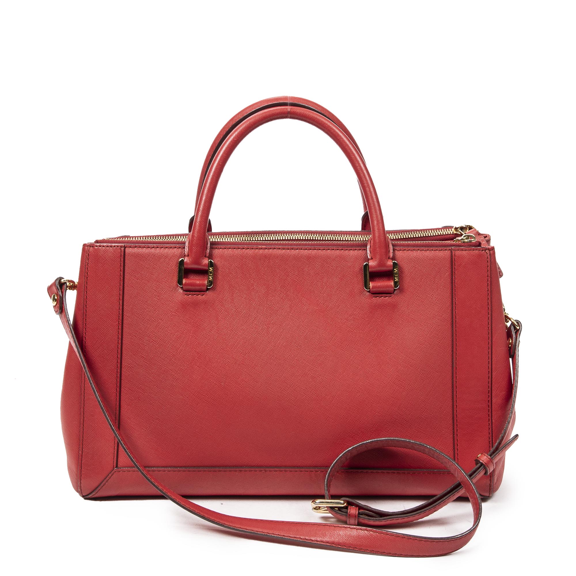 Shoulder Bag Horizontal Double Zip Tote Red Textured Leather