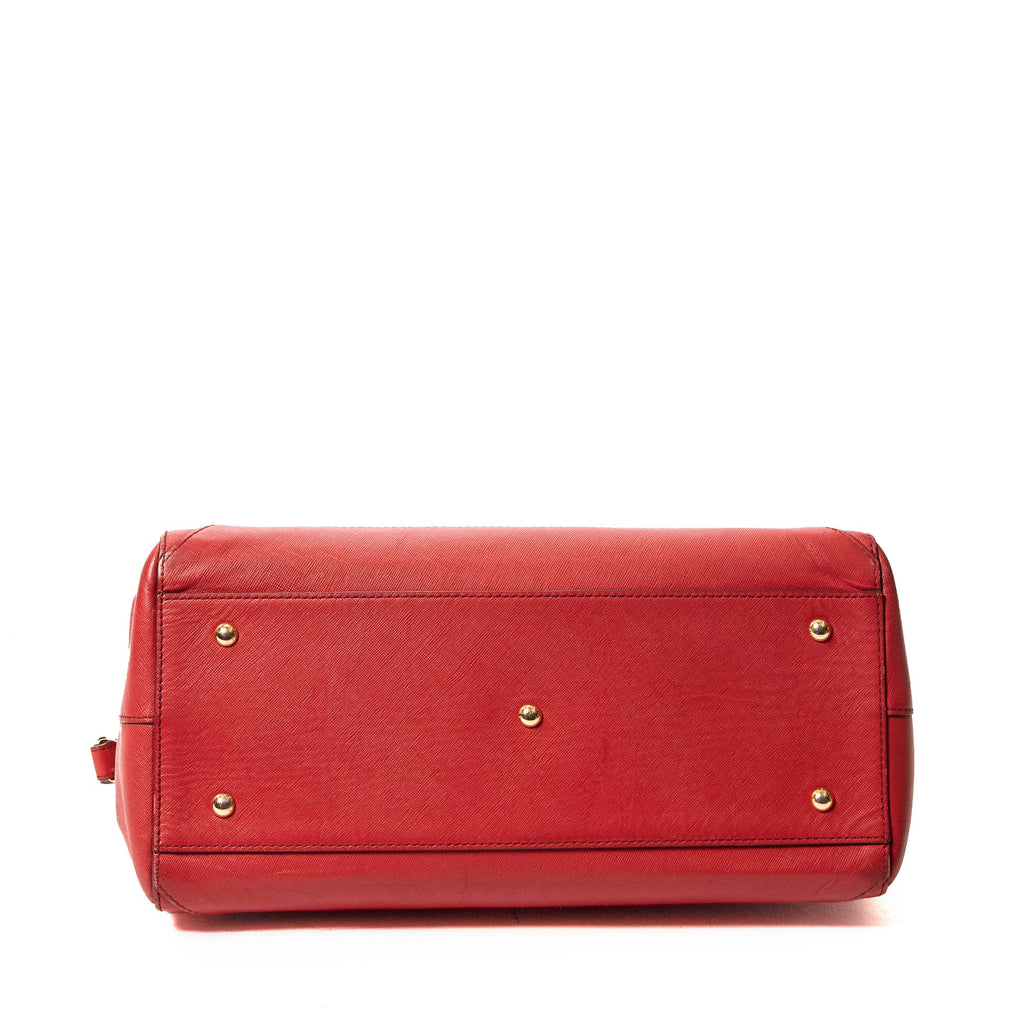 Shoulder Bag Horizontal Double Zip Tote Red Textured Leather