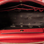 Shoulder Bag Horizontal Double Zip Tote Red Textured Leather