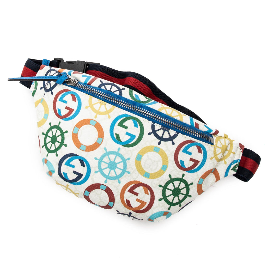 Bandolera Gucci Niños Multicolor Riñonera Web Expandible Lona Recubierta GG Estampada Color Marfil
