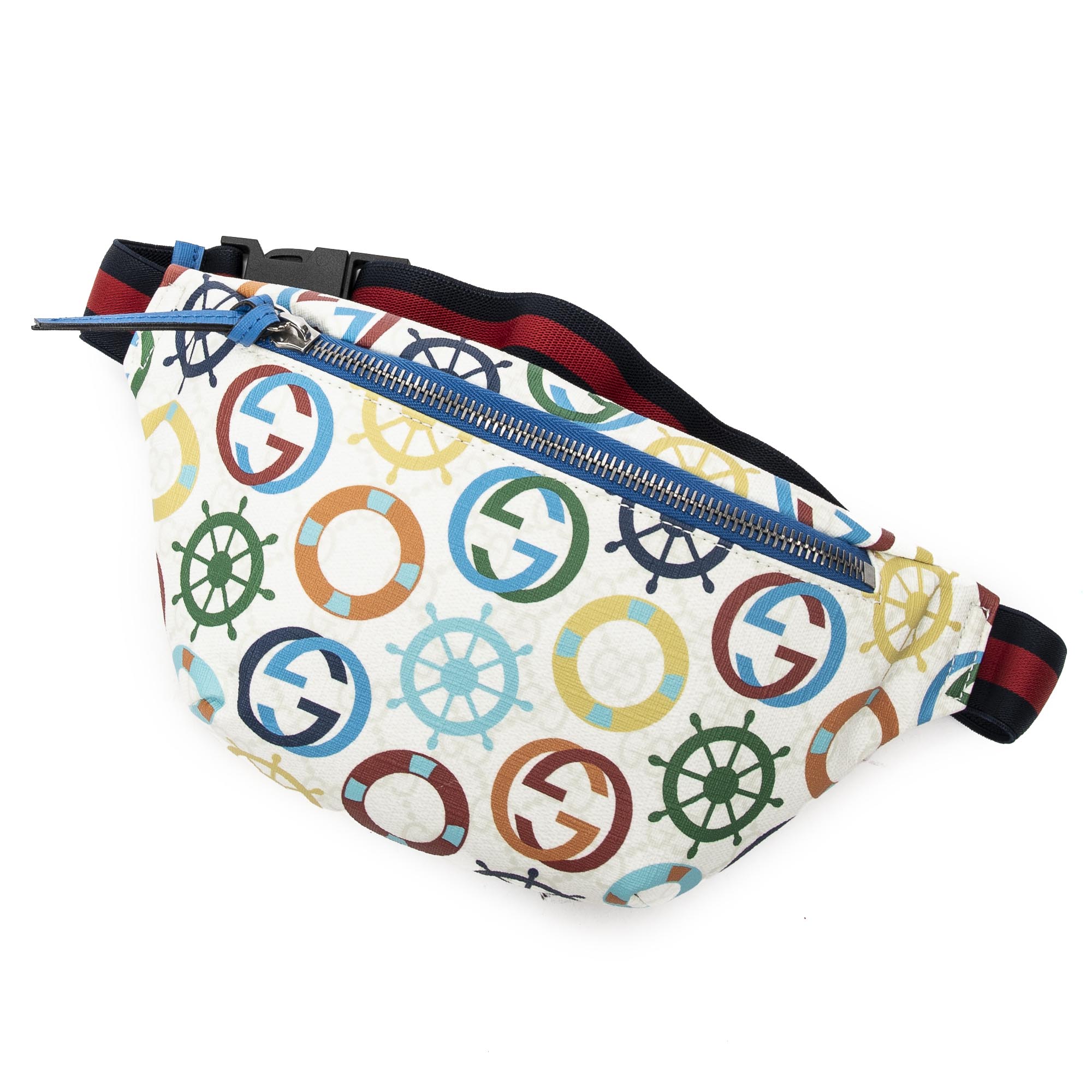 Bandolera Gucci Niños Multicolor Riñonera Web Expandible Lona Recubierta GG Estampada Color Marfil