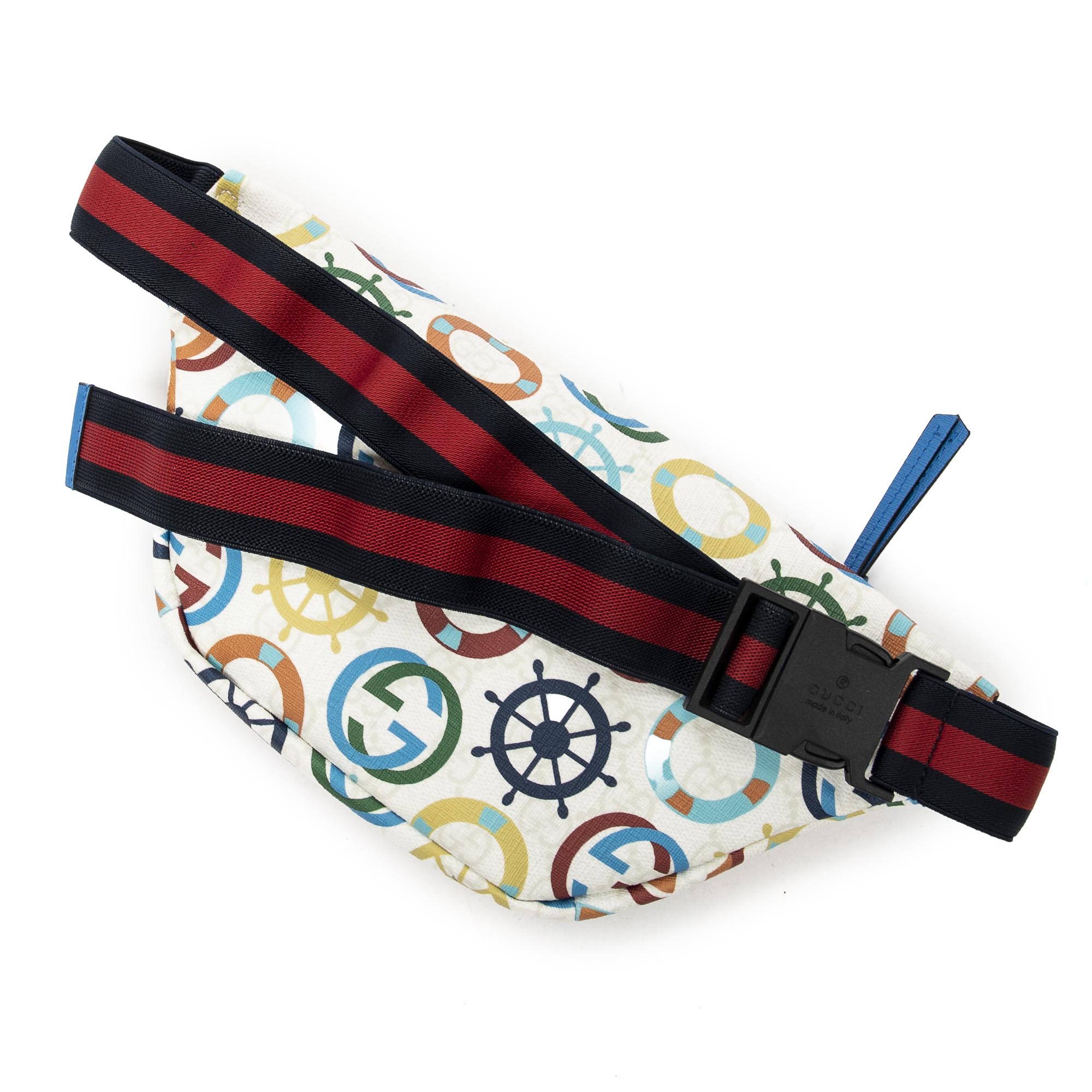 Bandolera Gucci Niños Multicolor Riñonera Web Expandible Lona Recubierta GG Estampada Color Marfil