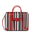 Shoulder Bag Papier A6 Zip Around Tote Red Vertical Striped Leather