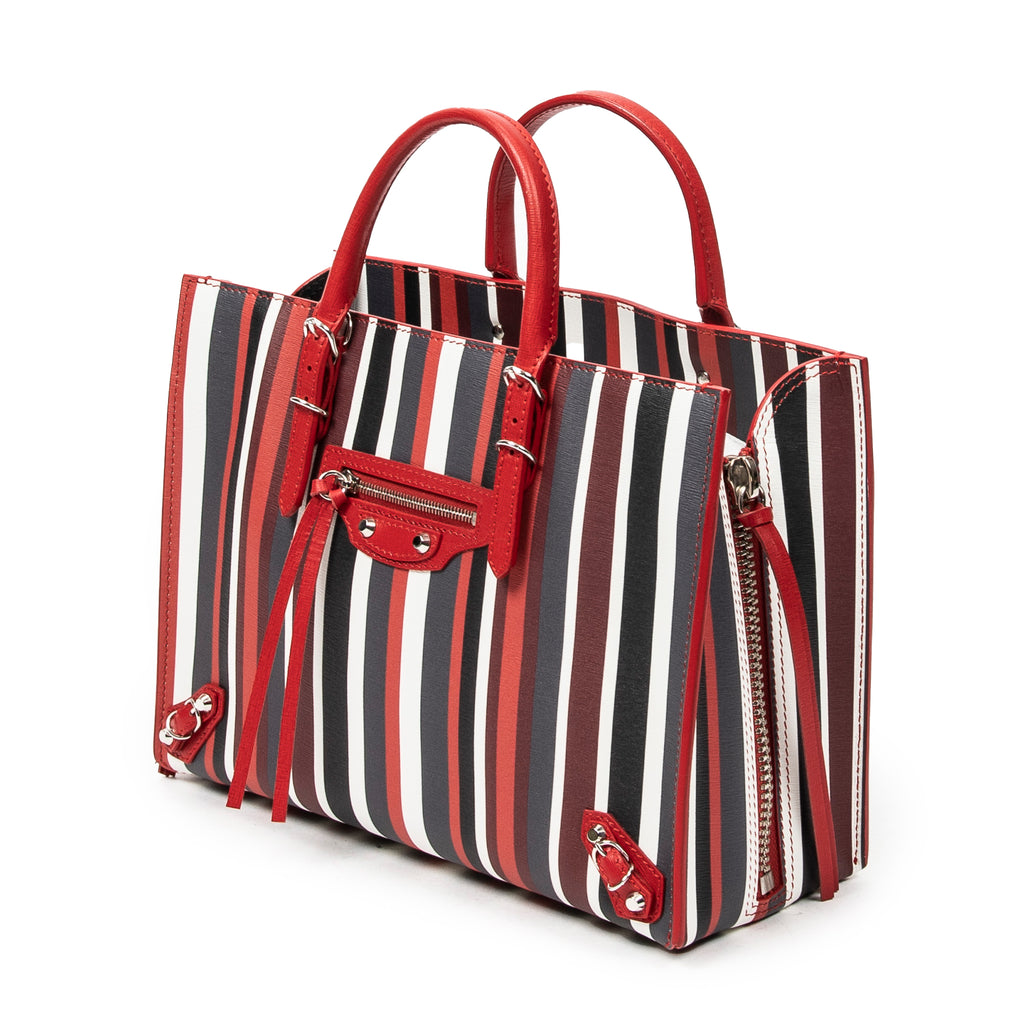 Shoulder Bag Papier A6 Zip Around Tote Red Vertical Striped Leather