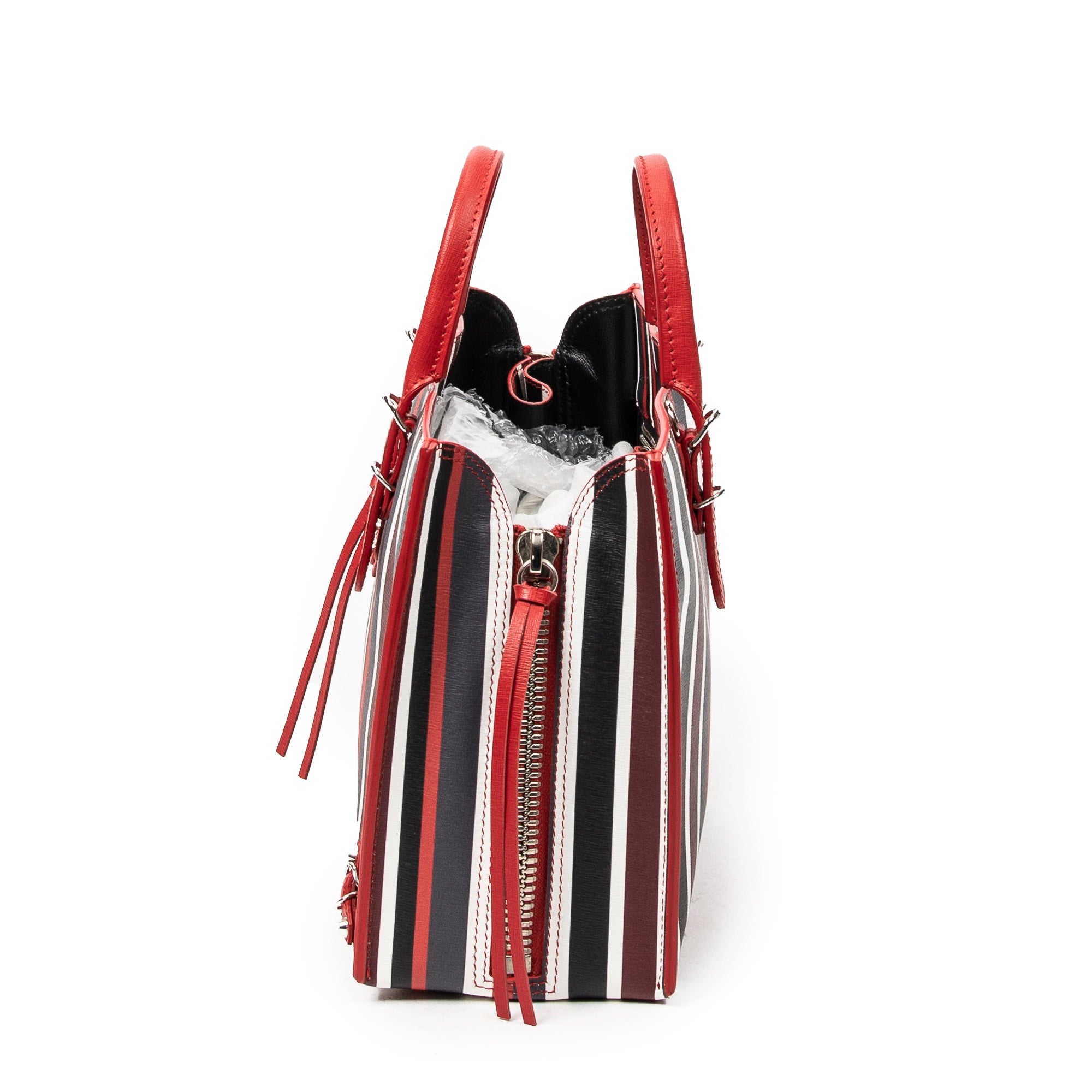 Shoulder Bag Papier A6 Zip Around Tote Red Vertical Striped Leather