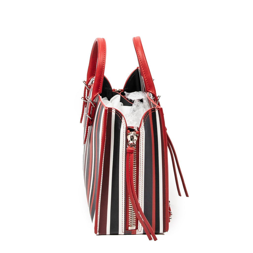 Shoulder Bag Papier A6 Zip Around Tote Red Vertical Striped Leather