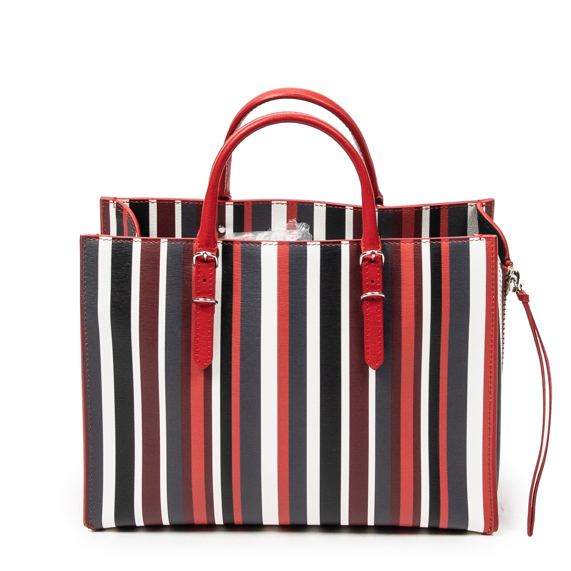 Shoulder Bag Papier A6 Zip Around Tote Red Vertical Striped Leather
