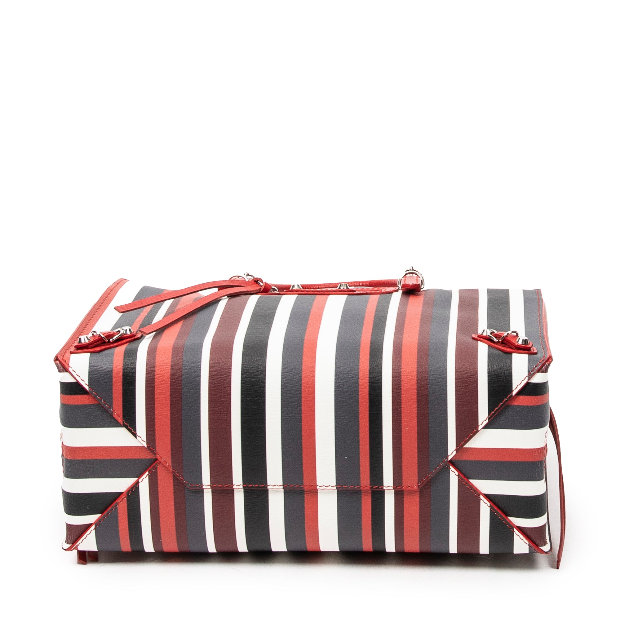 Shoulder Bag Papier A6 Zip Around Tote Red Vertical Striped Leather