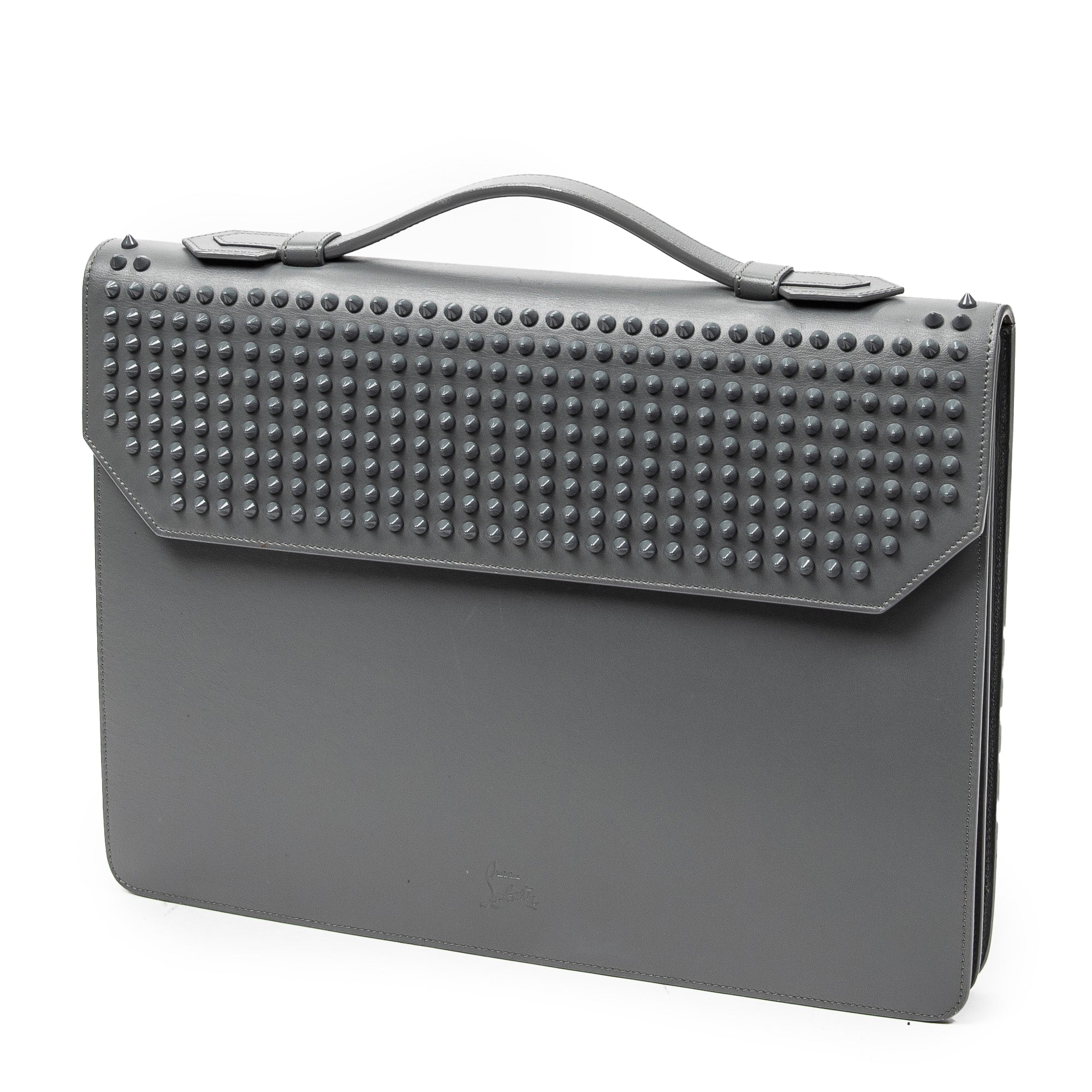Handbag Studded Briefcase 60 Gray Studded Calfskin Leather