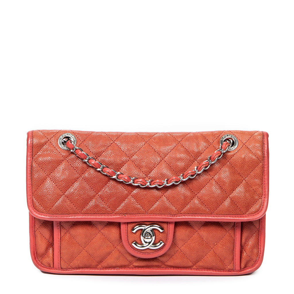 Shoulder Bag French Riviera Single Flap Orange Quilted Caviar Leather