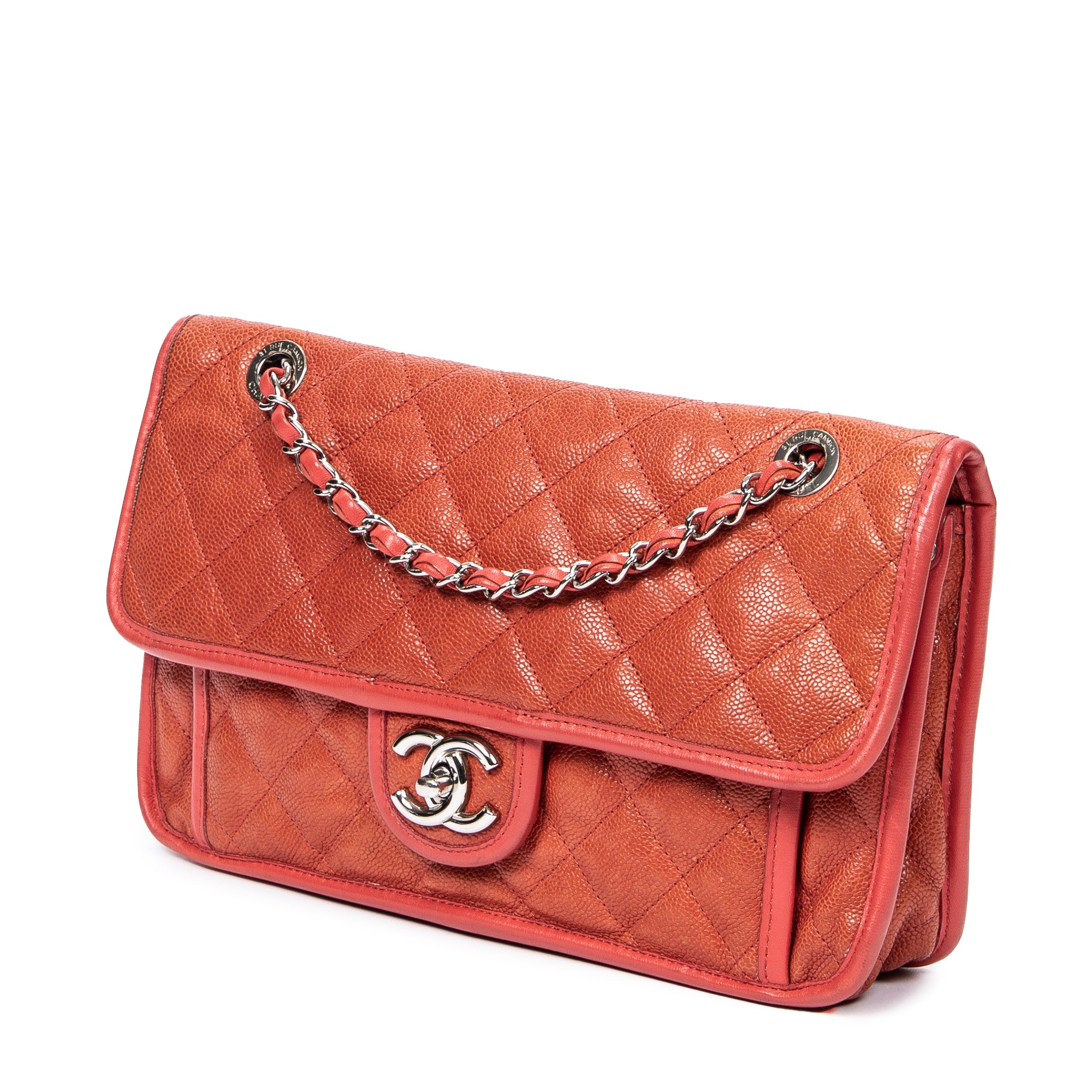 Shoulder Bag French Riviera Single Flap Orange Quilted Caviar Leather
