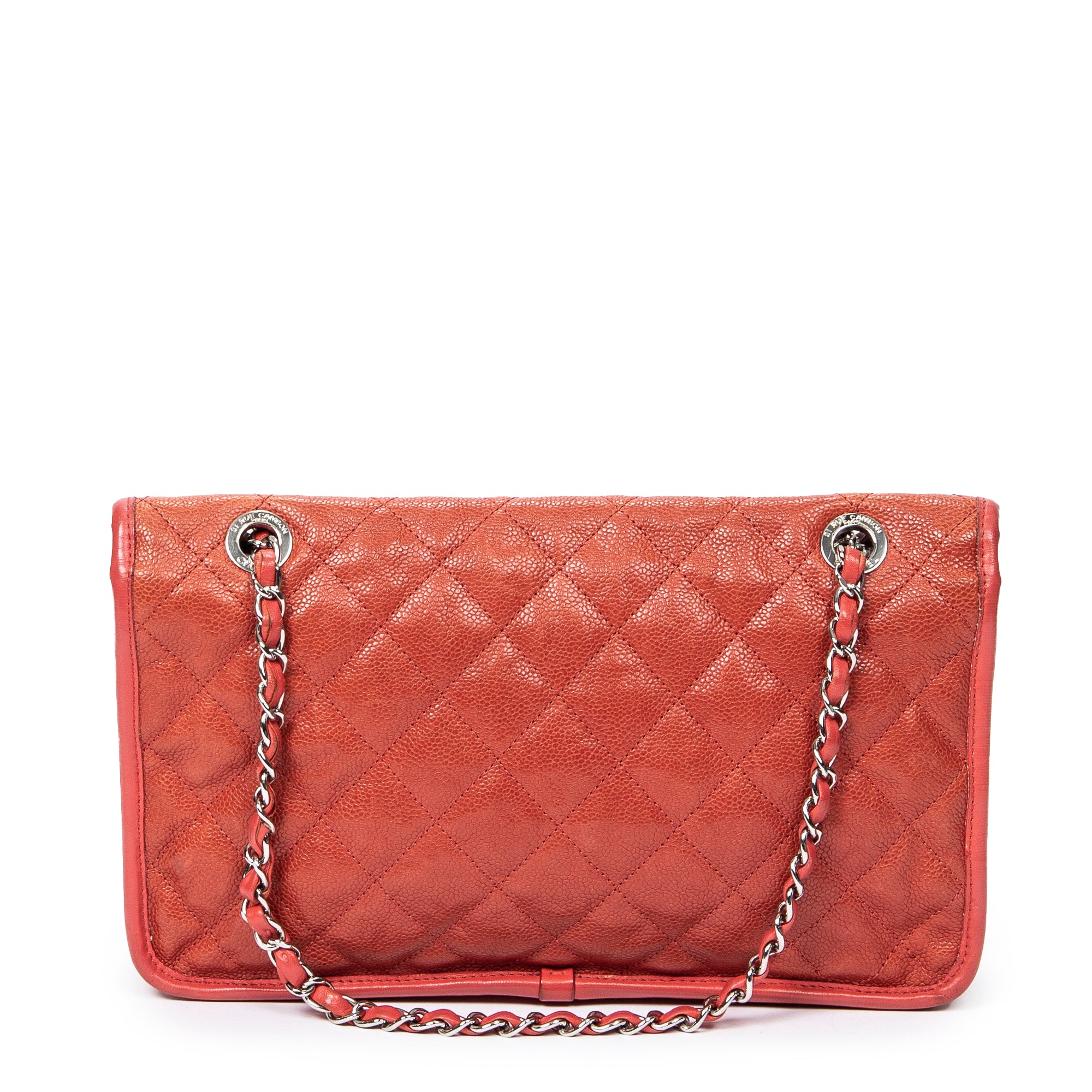 Shoulder Bag French Riviera Single Flap Orange Quilted Caviar Leather
