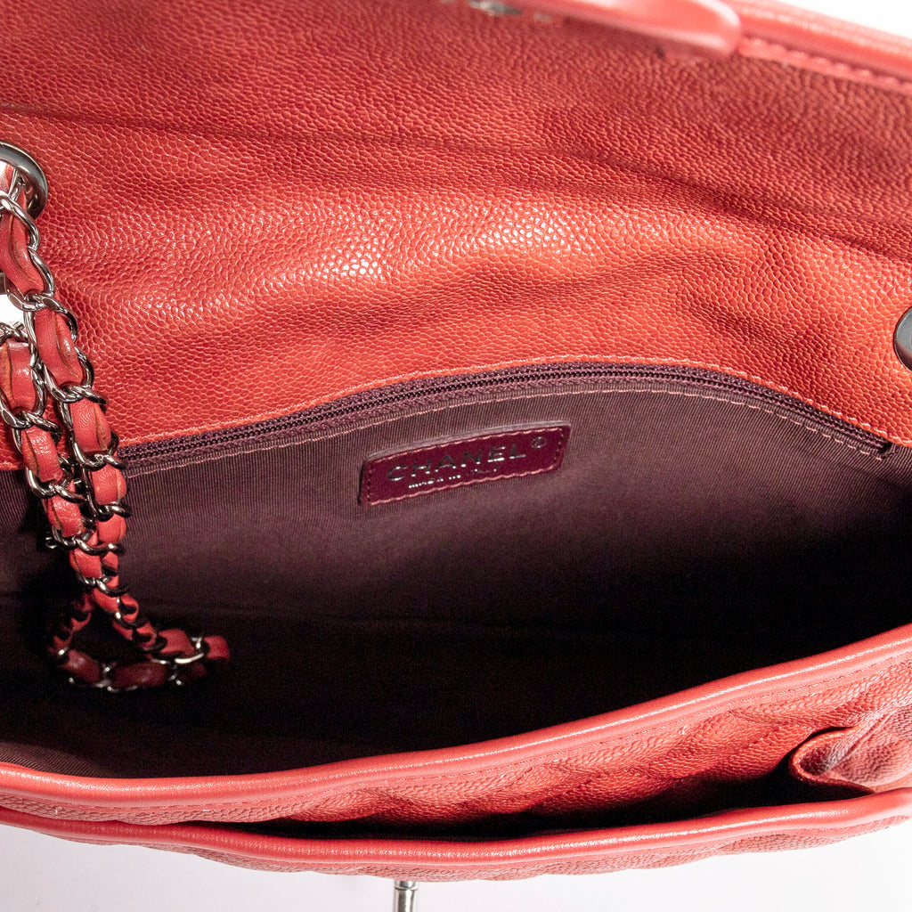 Shoulder Bag French Riviera Single Flap Orange Quilted Caviar Leather