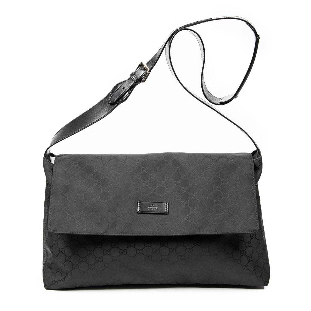 Shoulder Bag Large Flap Messenger Black Monogrammed Nylon Canvas