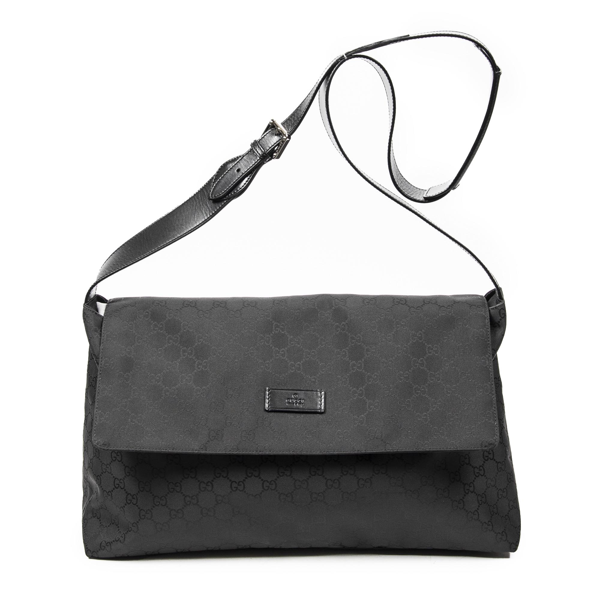 Shoulder Bag Large Flap Messenger Black Monogrammed Nylon Canvas