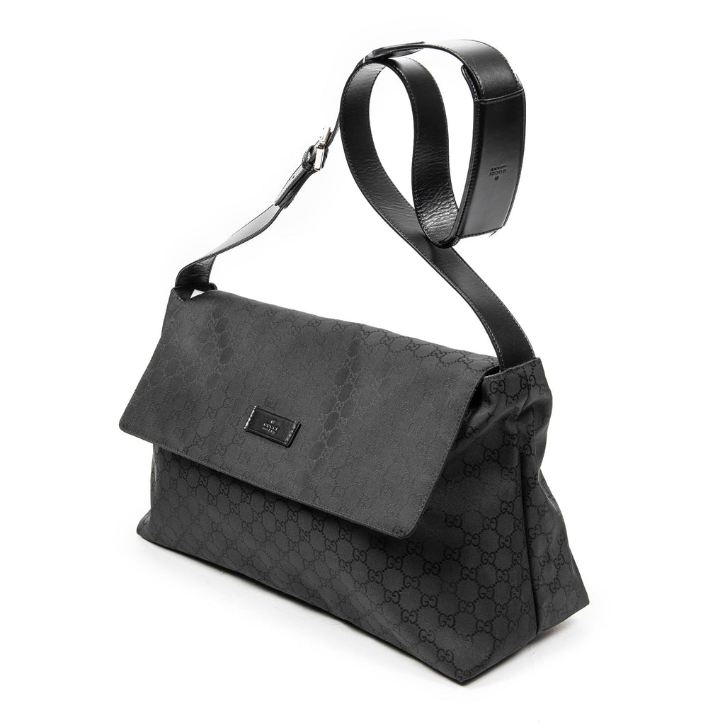 Shoulder Bag Large Flap Messenger Black Monogrammed Nylon Canvas