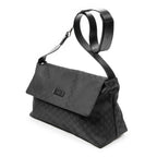 Shoulder Bag Large Flap Messenger Black Monogrammed Nylon Canvas
