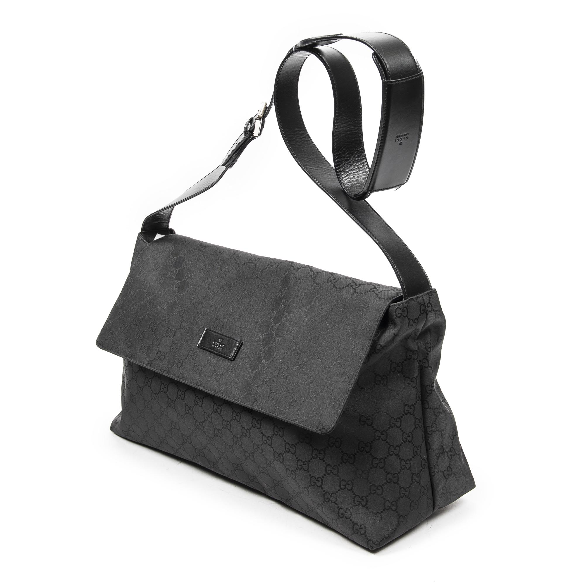 Shoulder Bag Large Flap Messenger Black Monogrammed Nylon Canvas