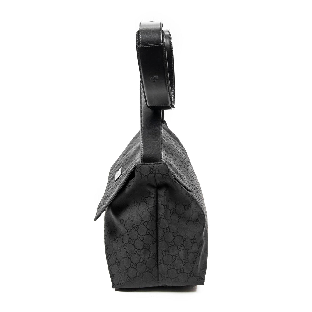 Shoulder Bag Large Flap Messenger Black Monogrammed Nylon Canvas