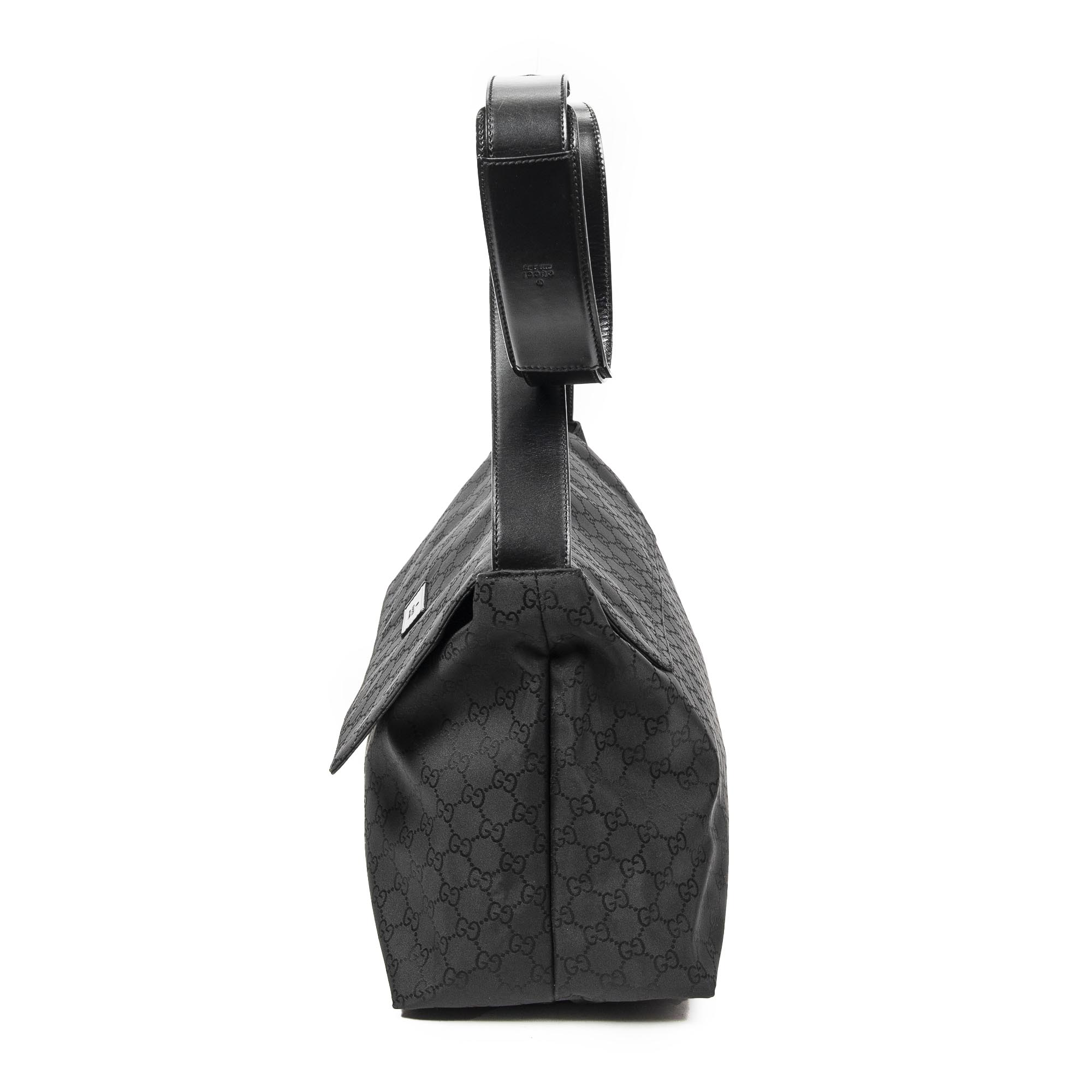 Shoulder Bag Large Flap Messenger Black Monogrammed Nylon Canvas