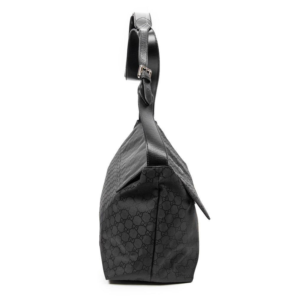 Shoulder Bag Large Flap Messenger Black Monogrammed Nylon Canvas
