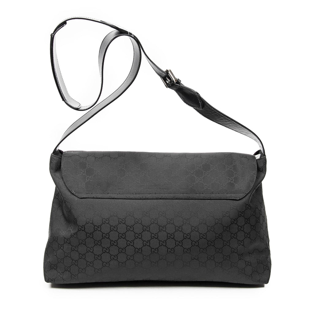 Shoulder Bag Large Flap Messenger Black Monogrammed Nylon Canvas
