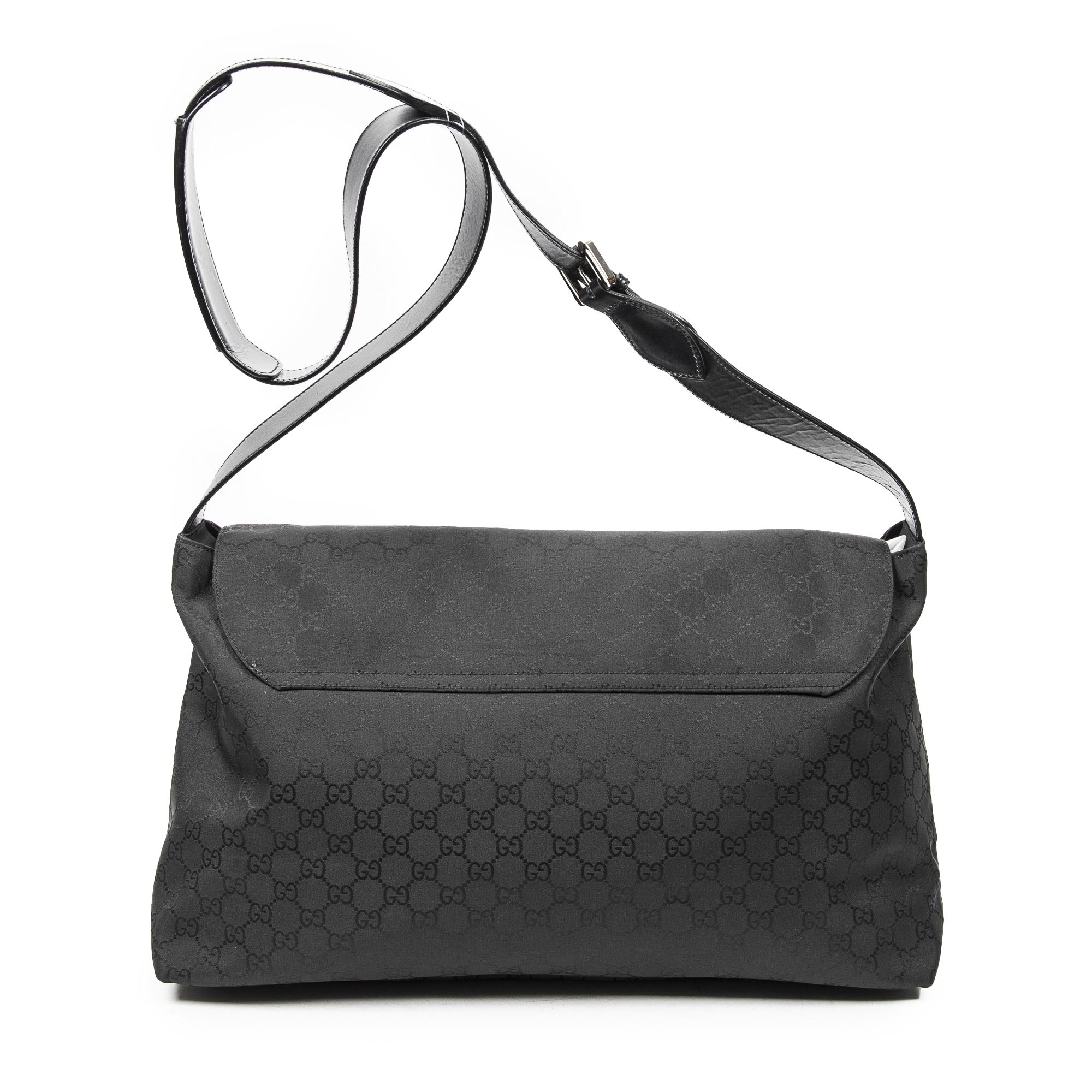 Shoulder Bag Large Flap Messenger Black Monogrammed Nylon Canvas