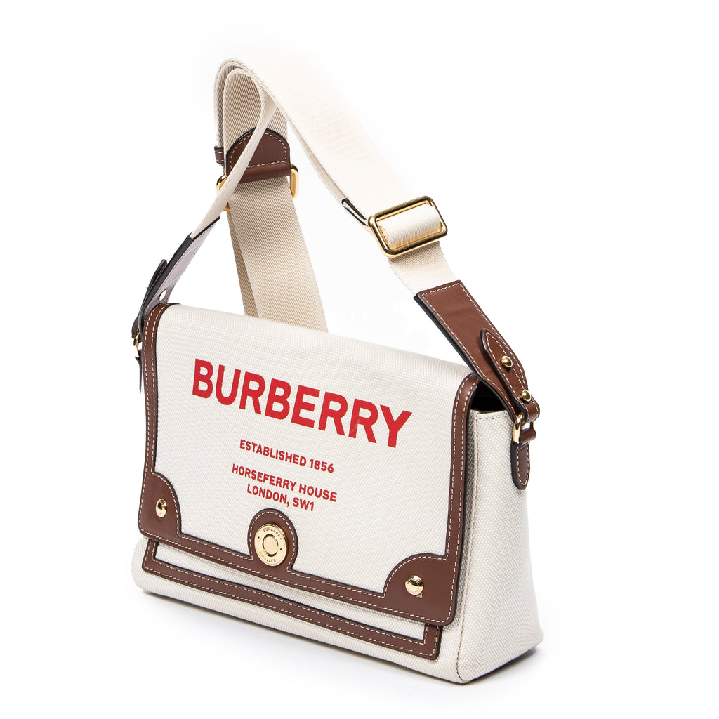 Shoulder Bag Note Logo Flap Crossbody Beige Horseferry Print Canvas