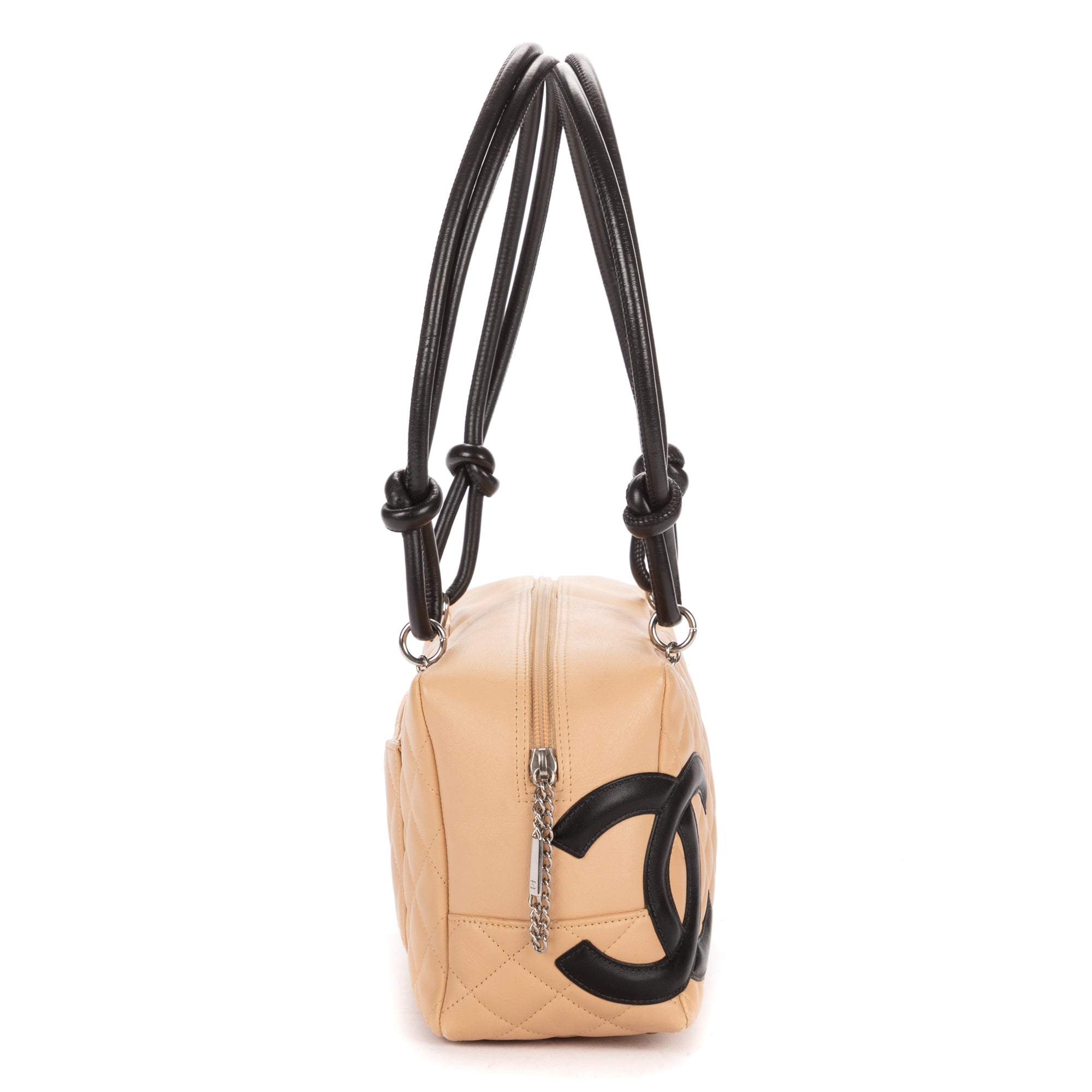 Shoulder Bag Cambon Ligne Bowler Beige Quilted Lambskin Leather