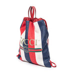 Backpack Striped Drawstring Backpack Blue Logo Print Canvas