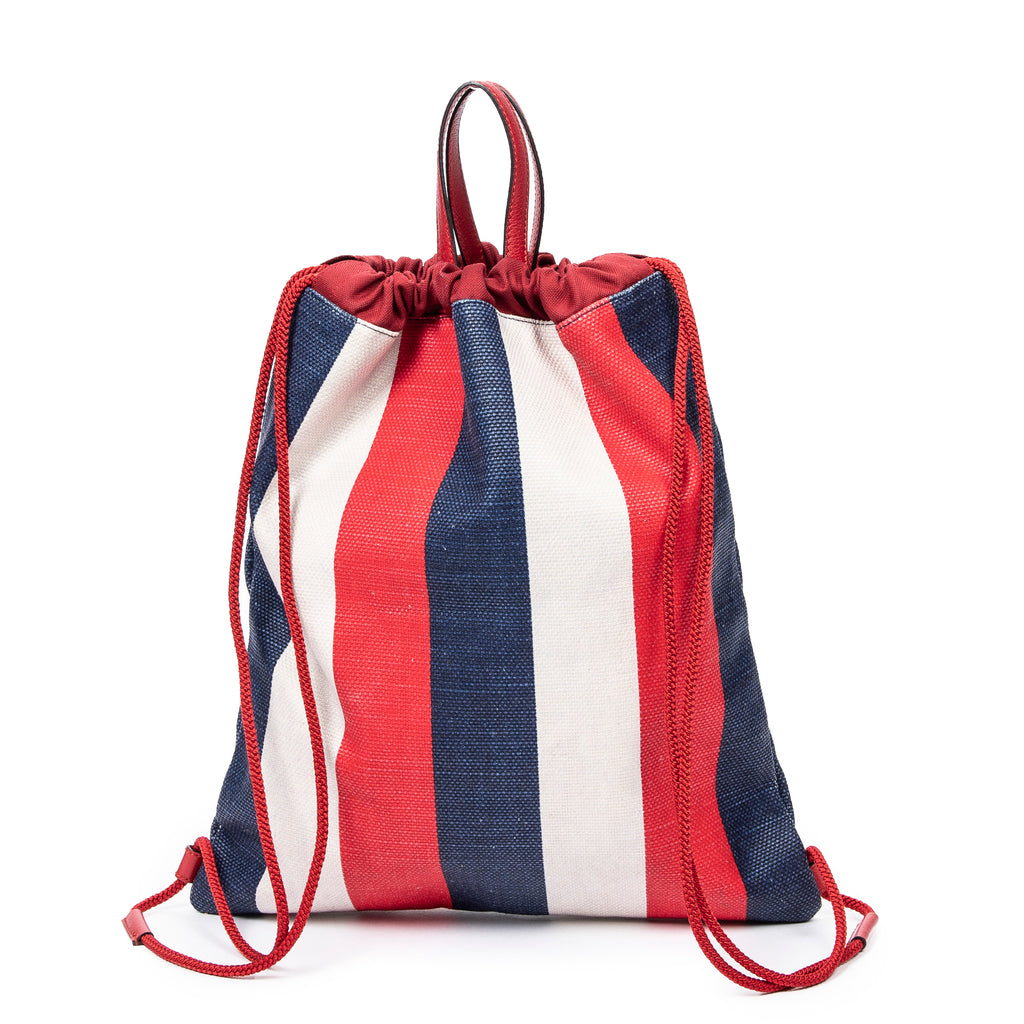 Backpack Striped Drawstring Backpack Blue Logo Print Canvas