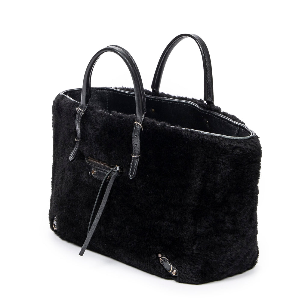Bolso de Hombro Mini Papier A4 Tote Piel de Borrego Lona Negra
