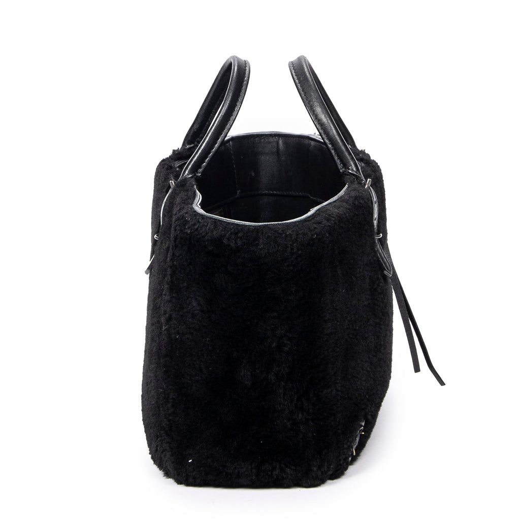 Bolso de Hombro Mini Papier A4 Tote Piel de Borrego Lona Negra