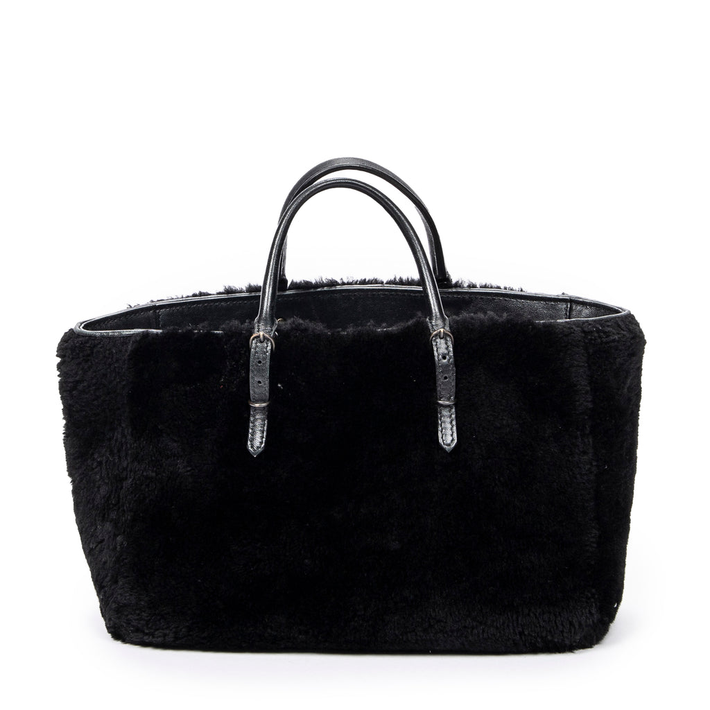 Bolso de Hombro Mini Papier A4 Tote Piel de Borrego Lona Negra