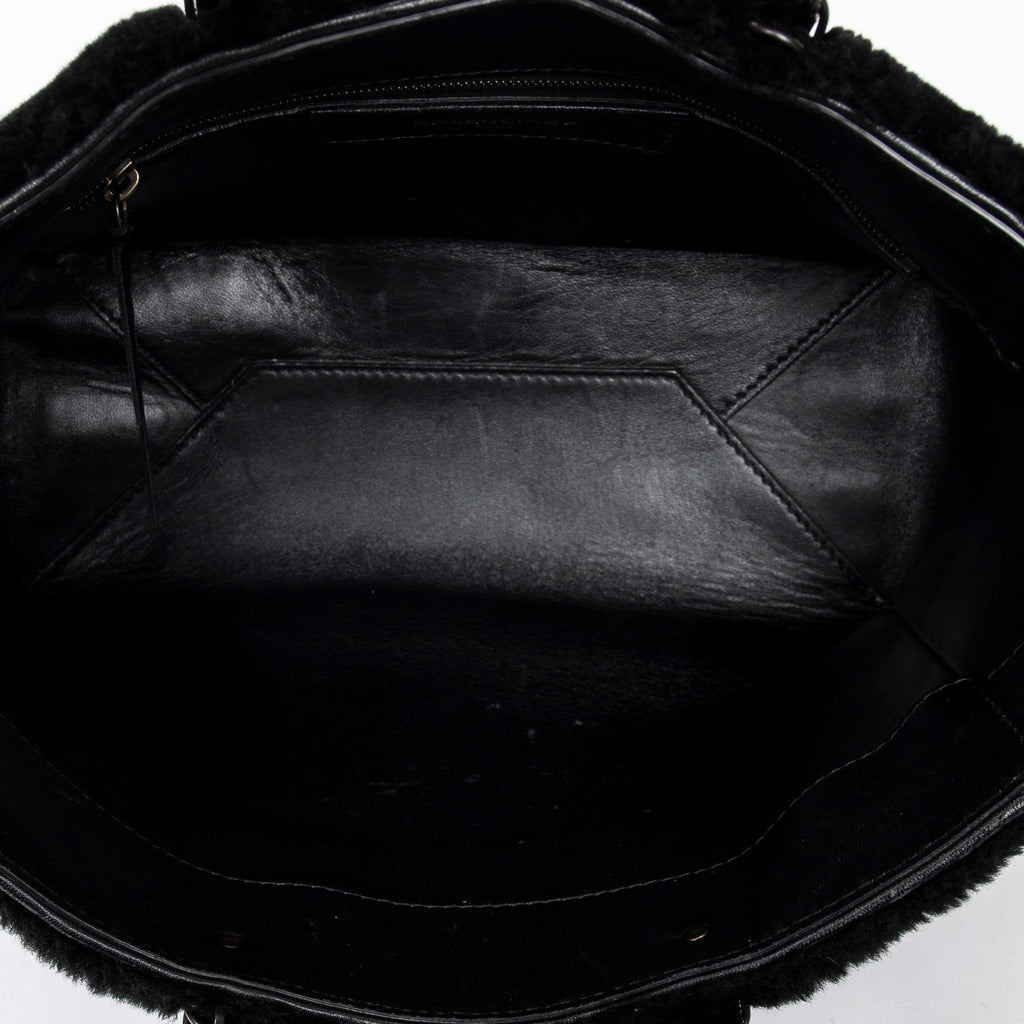 Bolso de Hombro Mini Papier A4 Tote Piel de Borrego Lona Negra