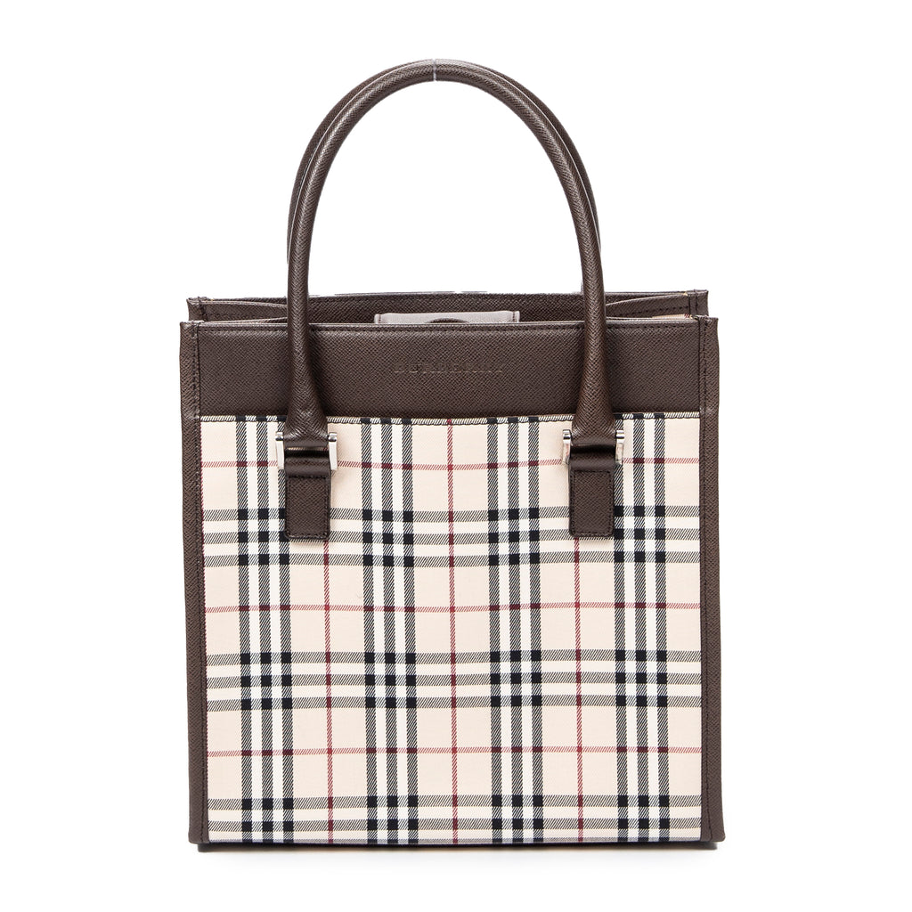 Shoulder Bag Small Square Tote Beige Nova Check Canvas